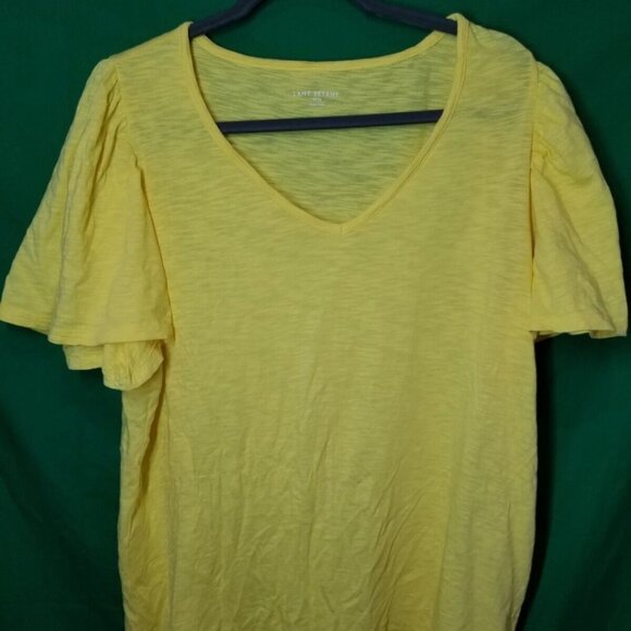 LANE BRYANT Women's Plus Size 10/12 Yellow V-Neck Flutter Sleeve Blouse Summer - Picture 1 of 6